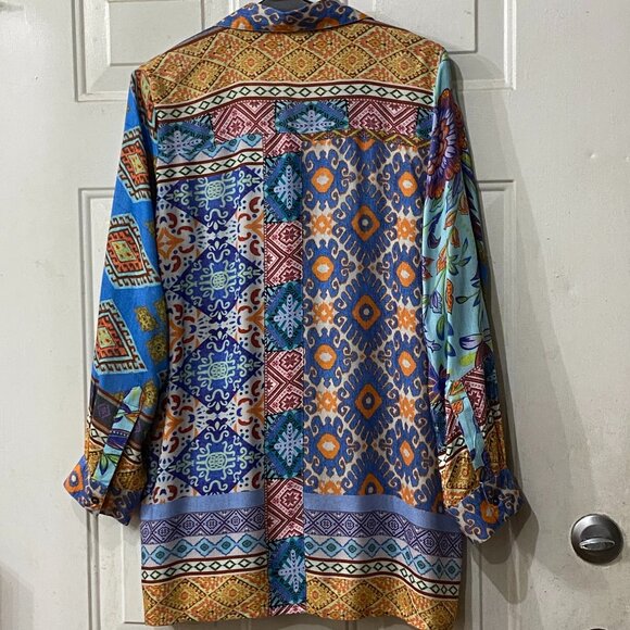 Avani Del Amour Sz S Shirt Tunic Long Sleeve Multicolor Patchwork Mixed Print - Picture 5 of 7